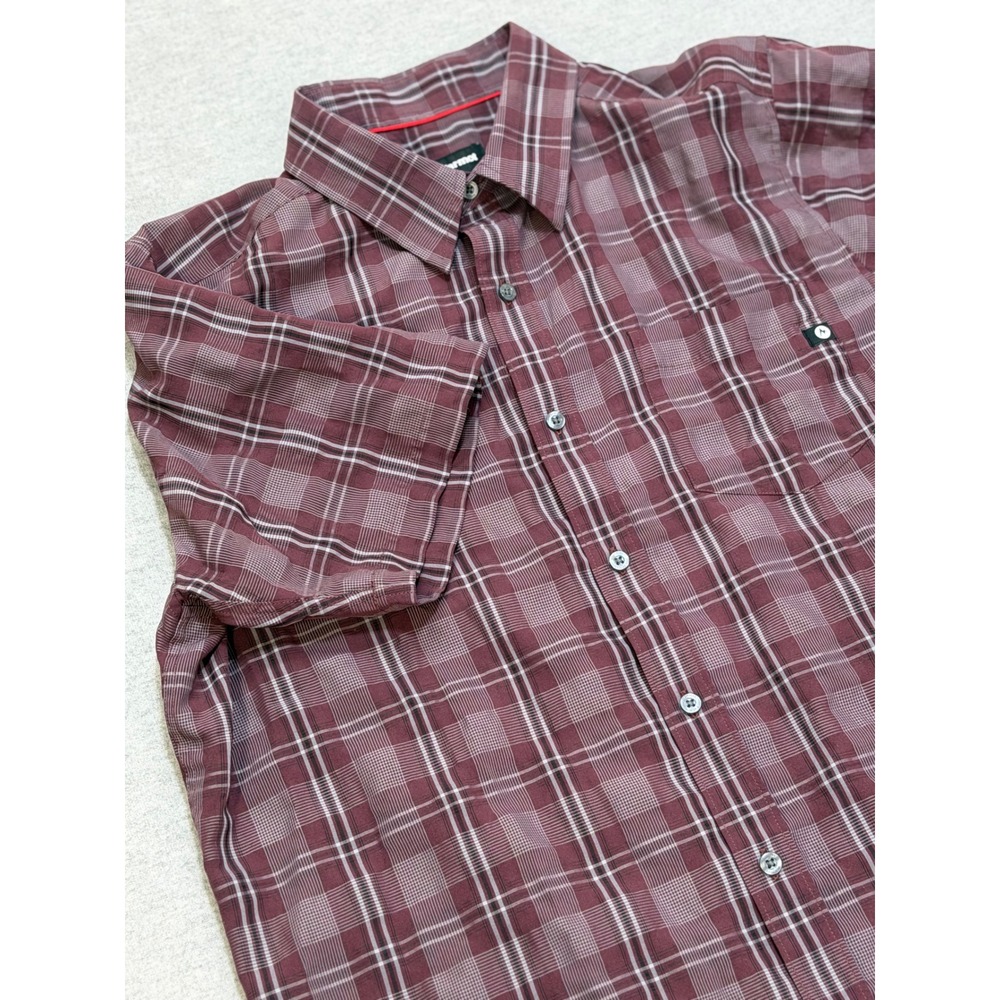 Marmot Mens Large Short Sleeve Plaid Button Front Shirt Burgundy Outdoor Hiking